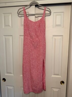 Pink Floral Dress with Side Slit